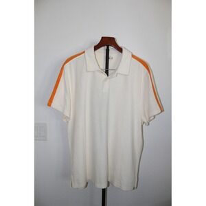 Fair Harbor Mens XL Terry Cloth Polo Shirt Cream Orange Stripe Organic Cotton